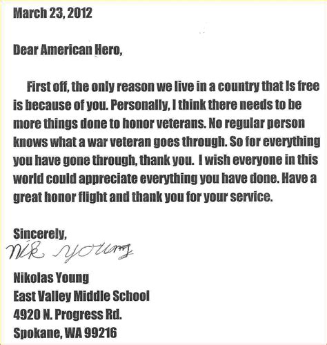honor flight   letters  veterans examples