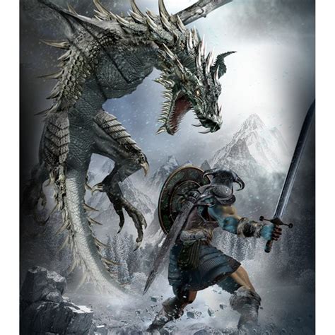 art print warrior fights  dragon   north illustration