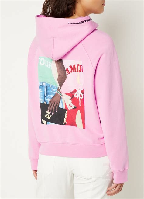 zadigvoltaire georgy hoodie met front en backprint roze de bijenkorf