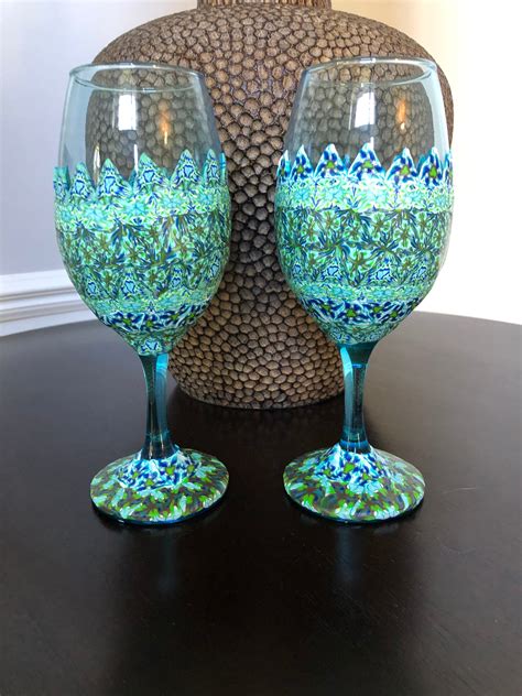 Blue Wine Glasses Decorative Wine Glasses Wine Goblets Etsy