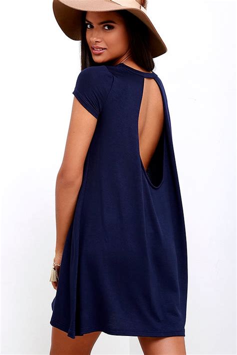 cute navy blue dress swing dress open back dress 34 00 lulus