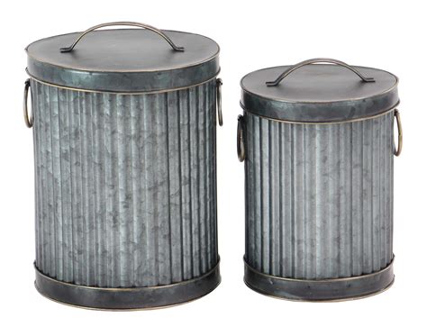 decmode industrial dark gray corrugated metal trash cans  lid dark gray set