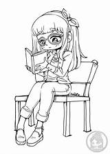 Kawaii Coloring Girl Reading Pages Kids Yampuff Color Childhood Reads Coloriage Print Her Kindly Disturb While Don She So Simple sketch template