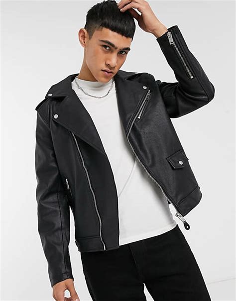bershka faux leather textured jacket  black asos
