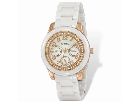 Chisel Ladies Rose Ip Plated White Dial Ceramic Watch Stacksocial