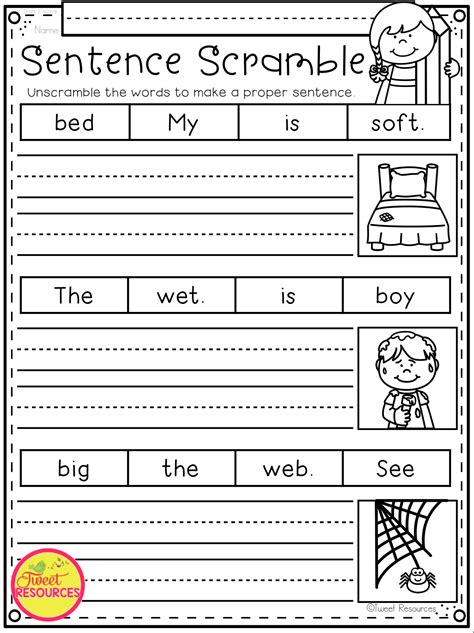 worksheet sentences kindergarten