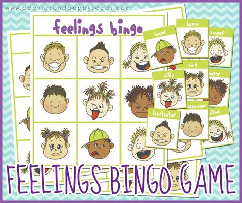 printable bingo game  feelings perfect  preschool