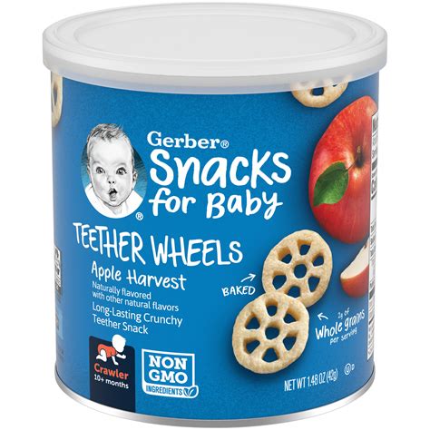 gerber snacks  baby teether wheels apple harvest  oz canister walmartcom walmartcom