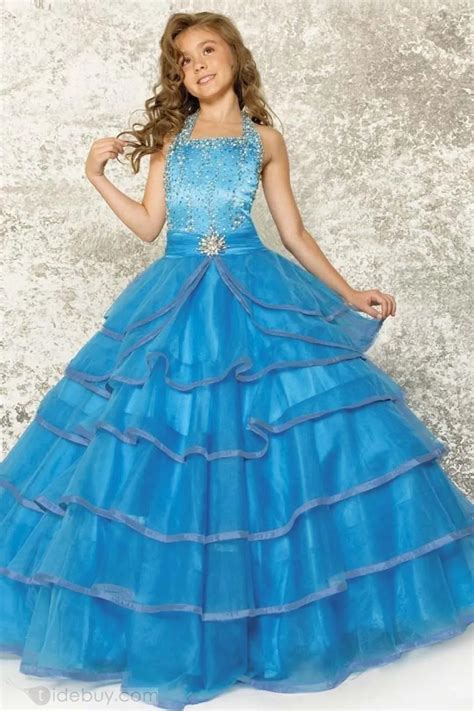 custom children princess dresses ball gown performance evening party prom kids blue long dresses