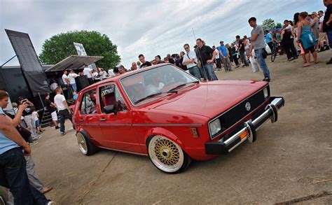 Red Golf Mk1 With Golden Wheels Vw Golf Tuning