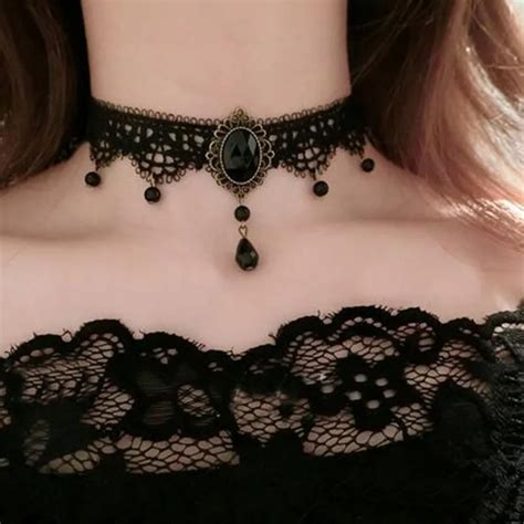 choker rhinestone choker velvet choker leather choker black lace crystal pendant collar necklace