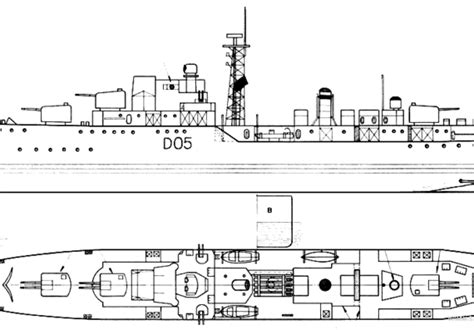 destroyer hms daring destroyer drawings dimensions pictures  drawings