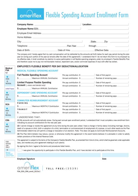 fillable flexible spending account enrollment form ameriflex