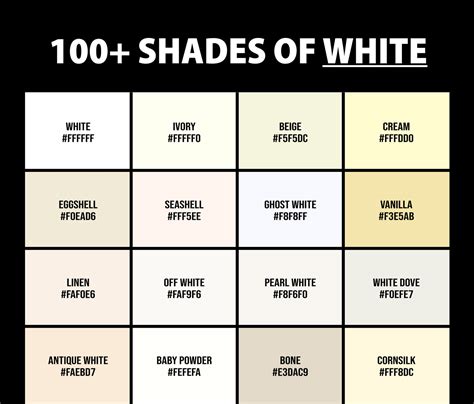 shades  white color names hex rgb cmyk codes creativebooster