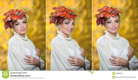 Autumn Woman Beautiful Creative Makeup And Hair Style In