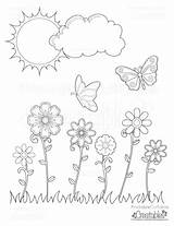 Coloring Pages Butterflies Flowers Spring Printable Kids Creatables Butterfly Printablecuttablecreatables sketch template