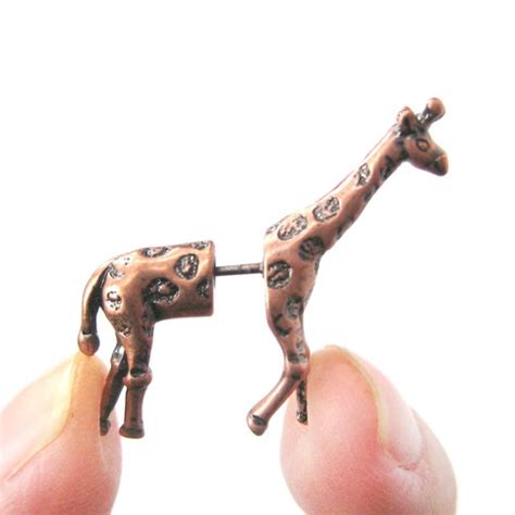 fake gauge realistic giraffe animal stud earrings  copper dotoly