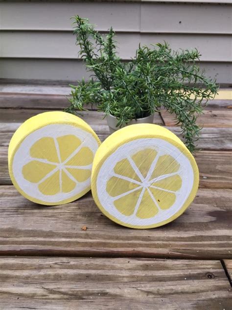 set   wooden lemon slices handpainted tiered tray decor