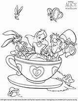 Alice Wonderland Coloring Pages Disney Tea Party sketch template