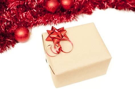 photo  elegant plain wrapped christmas gift  bow  christmas