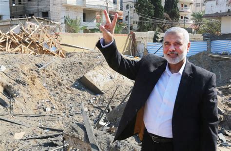 Hamas Chief Ismail Haniyeh Next To His Destroyed Office