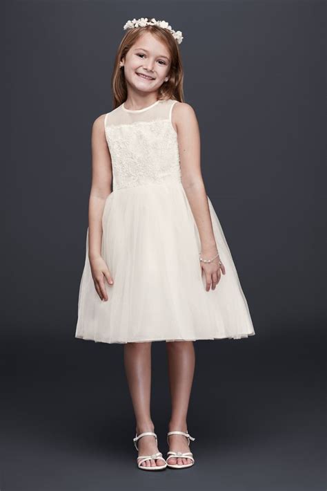 corded lace flower girl dress with tulle skirt david s bridal