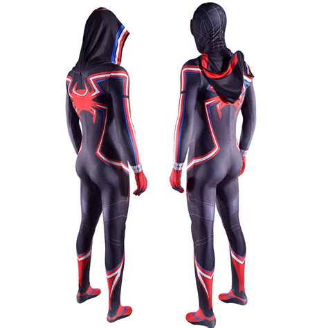 Spider Man Miles Morales 2099 Suit Hooded Cosplay Costumes Full Face