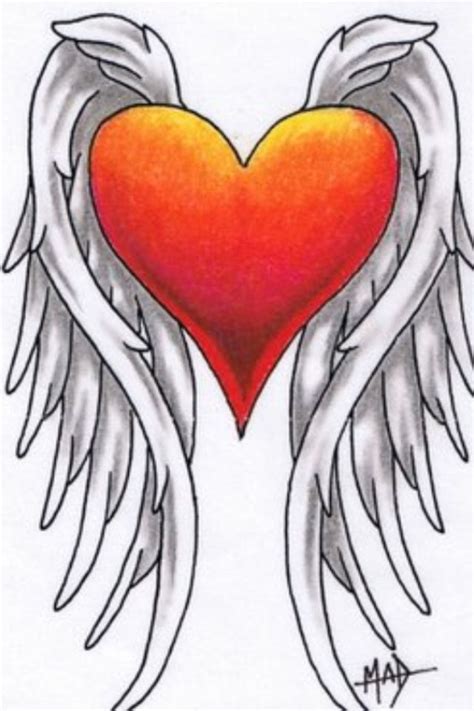 hearts  wings drawing  getdrawings
