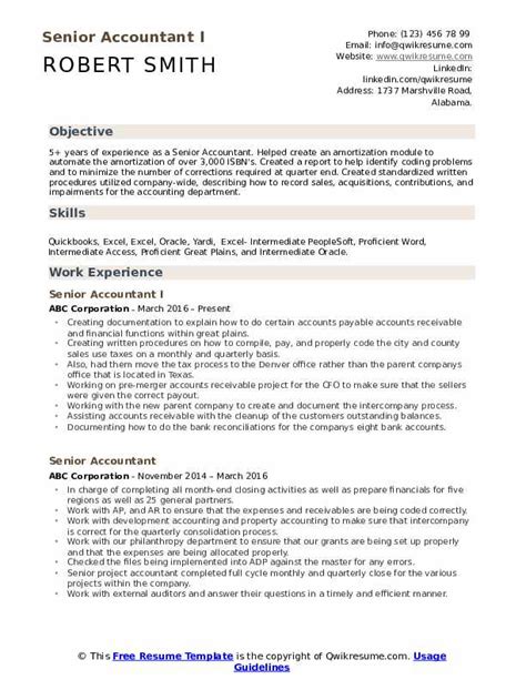 senior accountant resume samples qwikresume