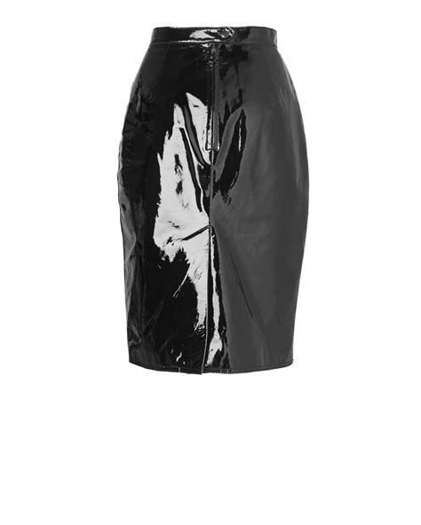 lyst jaeger patent leather pencil skirt in black