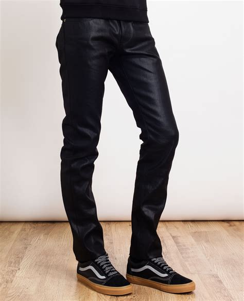saint laurent coated denim jeans  black  men lyst