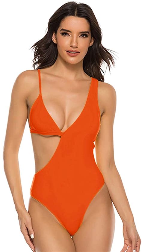 summer mae sexy cutout one piece swimsuit one shoulder orange size