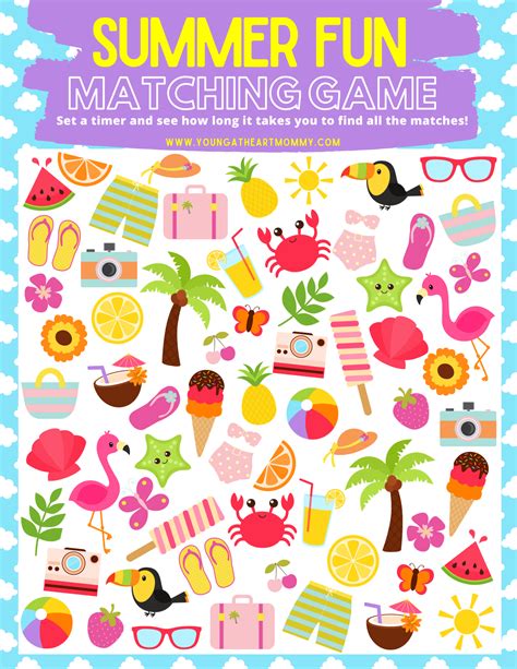 summer fun matching game printable young  heart mommy