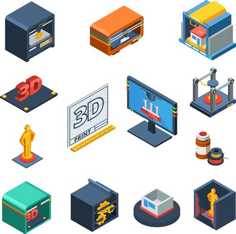 printing isometric icons collection  vector art  vecteezy