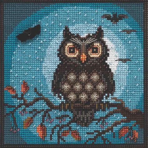 midnight owl beaded counted cross stitch kit halloween cross stitch