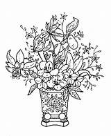 Flowers Classical Coloring Pages Basket Pretty sketch template
