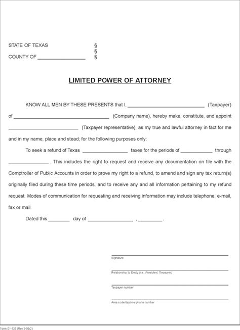 texas limited power  attorney form  kb  pages