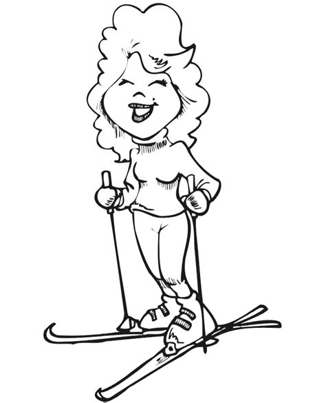 skiing coloring page  happy woman skier