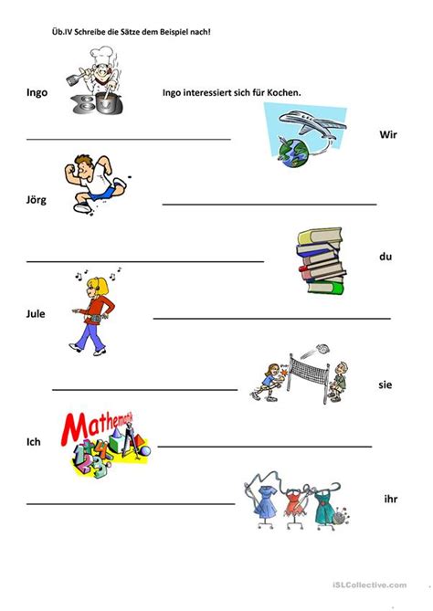 hobbys sich interessieren arbeitsblatt kostenlose daf