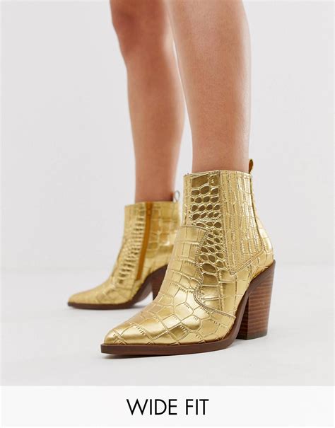 asos design wide fit elliot western boots  gold croc asos western boots wide fit shoes