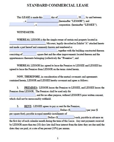 commercial lease agreement sample  printable documents