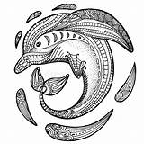 Zentangle Coloring Dolphin Adult Stress Stylized Anti Animal Book Illustration Stock Pages Totem Drawn Hand Style Colouring Cute Vector Color sketch template