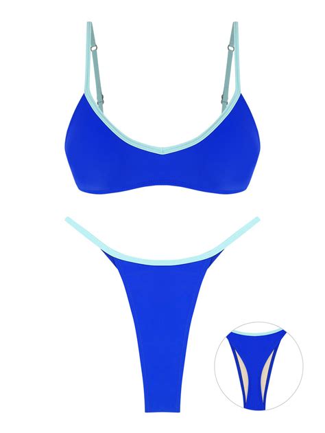 Contrast Binding Bralette High Leg Thong Bikini Set – Seamolly