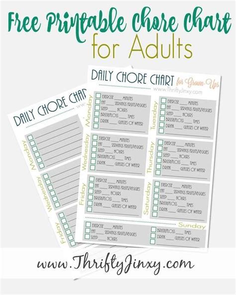 Printable Daily Health Chore Chart For Grown Ups Chart Ads And Check