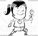 Girl Clipart Holding Rose Sweet Cartoon Thoman Cory Outlined Coloring Vector 2021 sketch template