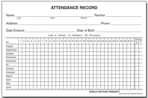 attendance sheet   calendar printable