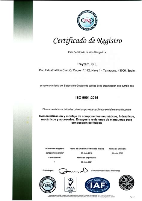 Certificado Iso 9001 2015 Fins A 2021 Freytam