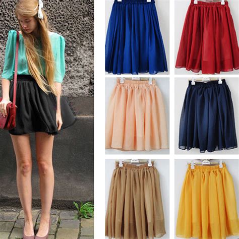 womens retro cute double layer chiffon high waist pleated mini skirt