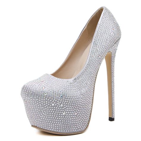 silver pump  toe diamond wedding shoes closed toe stiletto heels  prom thecelebritydresses
