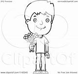 Adolescent Boy Holding Teenage Flowers Cartoon Clipart Coloring Cory Thoman Outlined Vector sketch template